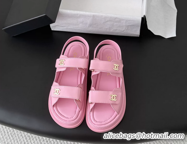 Unique Style Chanel CC Logo Dad Flat Sandal Pink Calfskin Leather 6052502