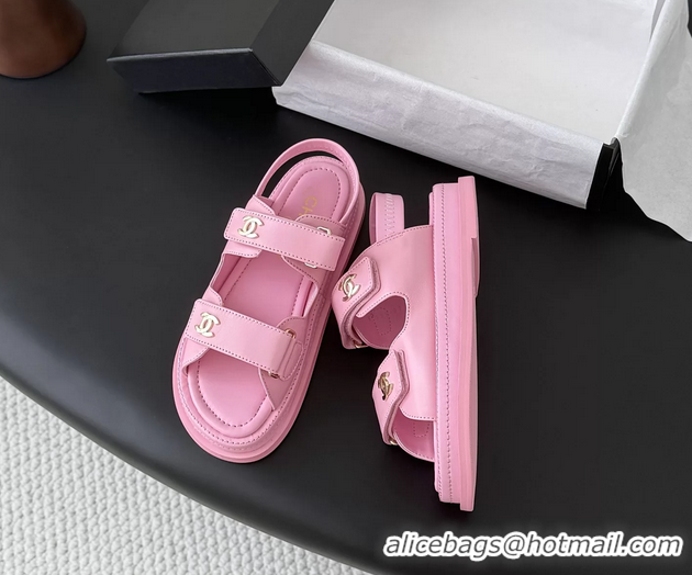 Unique Style Chanel CC Logo Dad Flat Sandal Pink Calfskin Leather 6052502