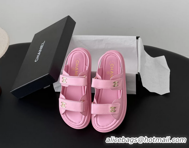 Unique Style Chanel CC Logo Dad Flat Sandal Pink Calfskin Leather 6052502