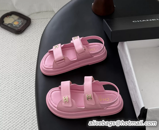 Unique Style Chanel CC Logo Dad Flat Sandal Pink Calfskin Leather 6052502