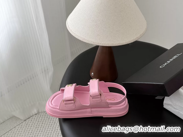 Unique Style Chanel CC Logo Dad Flat Sandal Pink Calfskin Leather 6052502