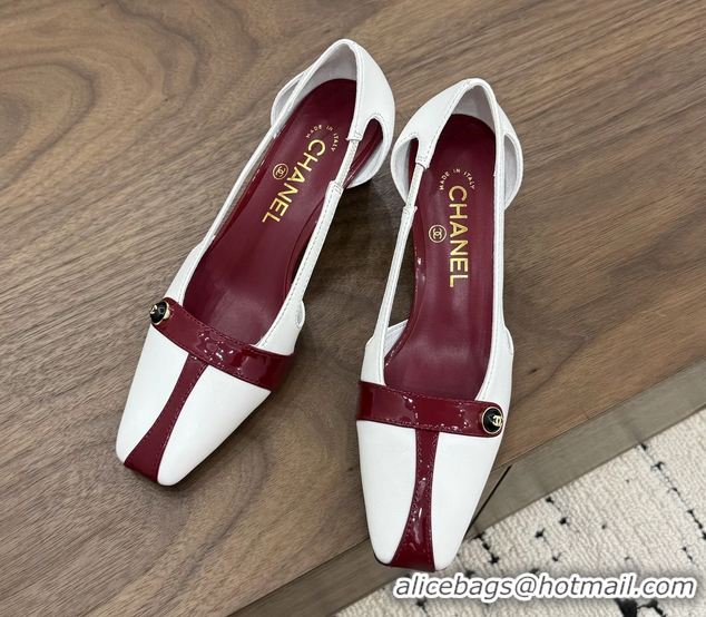 Good Looking Chanel CC Logo White Red Leather Pumps 50MM 6052503