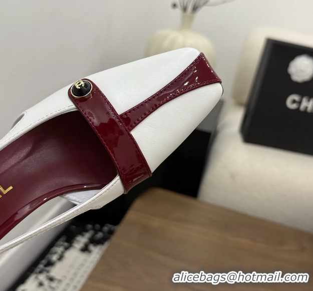 Good Looking Chanel CC Logo White Red Leather Pumps 50MM 6052503