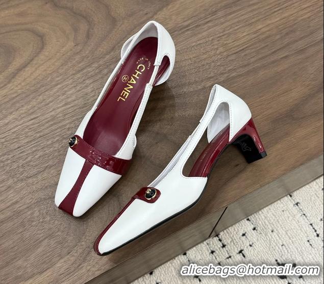 Good Looking Chanel CC Logo White Red Leather Pumps 50MM 6052503