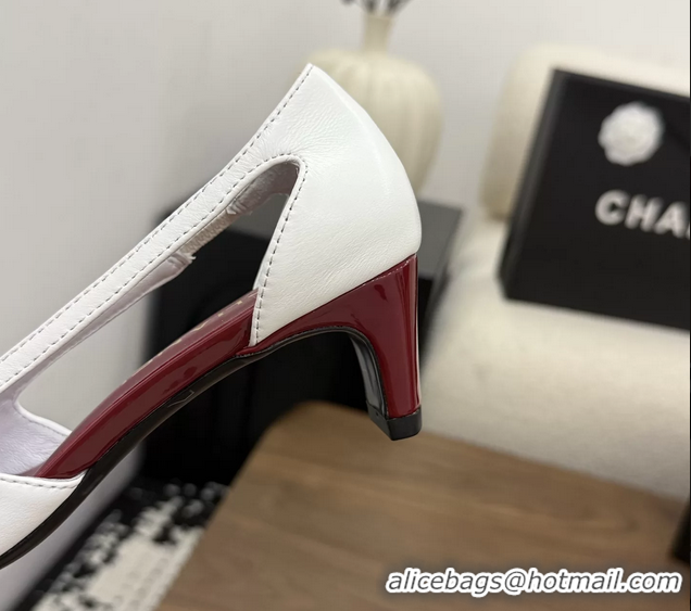 Good Looking Chanel CC Logo White Red Leather Pumps 50MM 6052503
