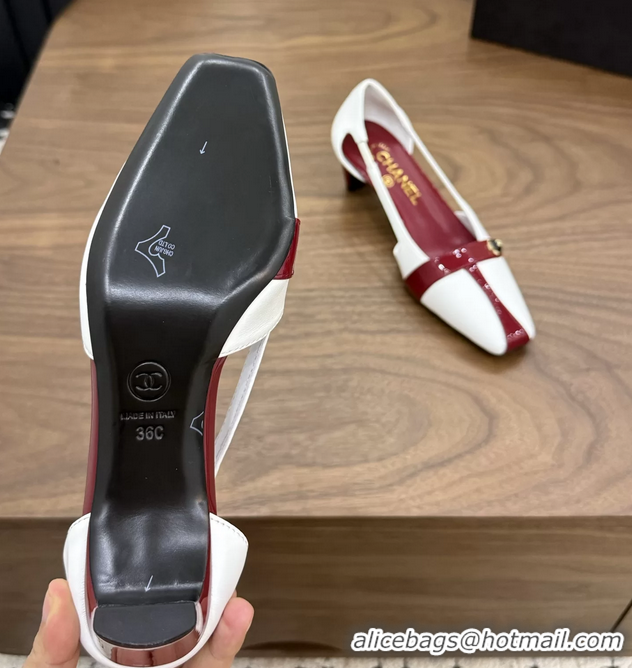 Good Looking Chanel CC Logo White Red Leather Pumps 50MM 6052503