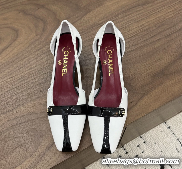 Purchase Chanel CC Logo Black White Leather Pumps 50MM 6052503