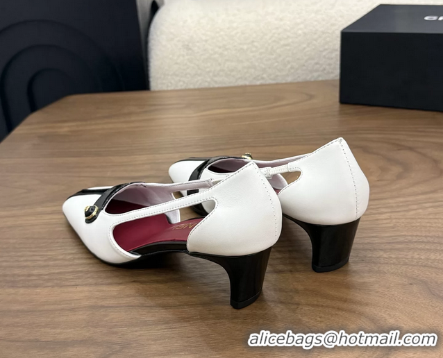 Purchase Chanel CC Logo Black White Leather Pumps 50MM 6052503