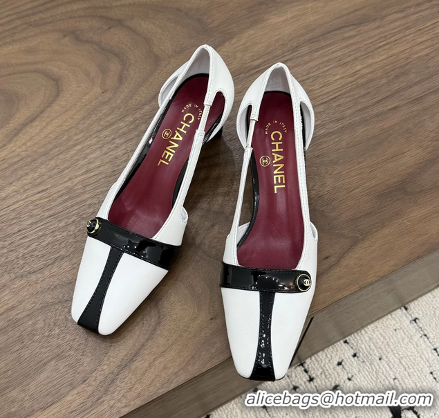 Purchase Chanel CC Logo Black White Leather Pumps 50MM 6052503