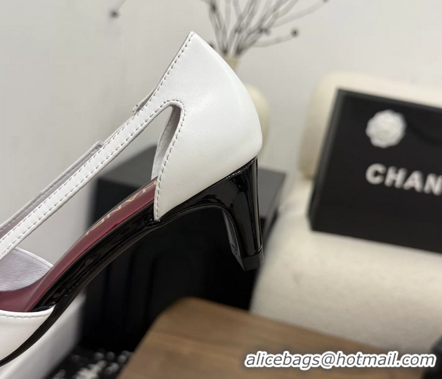 Purchase Chanel CC Logo Black White Leather Pumps 50MM 6052503