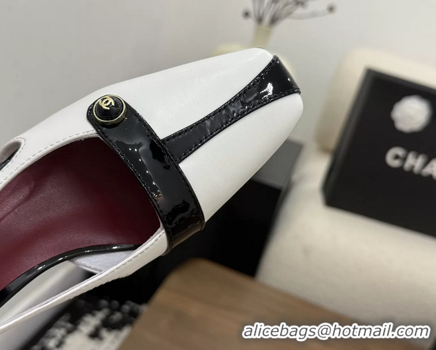 Purchase Chanel CC Logo Black White Leather Pumps 50MM 6052503