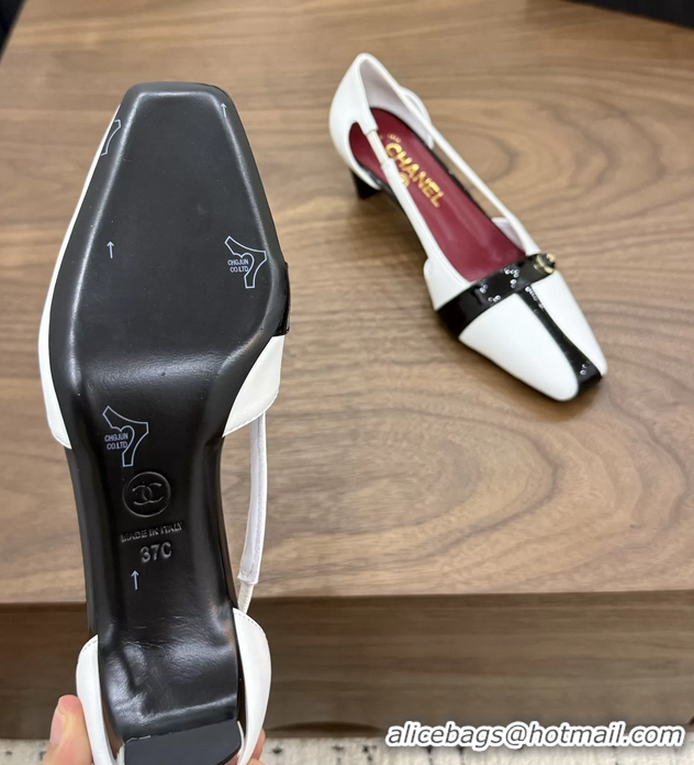Purchase Chanel CC Logo Black White Leather Pumps 50MM 6052503