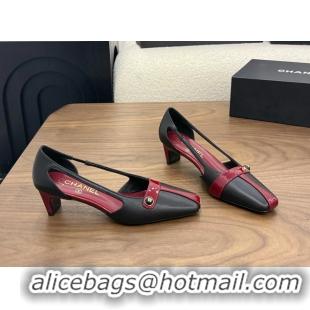 Discount Chanel CC Logo Black Red Leather Pumps 50MM 6052503