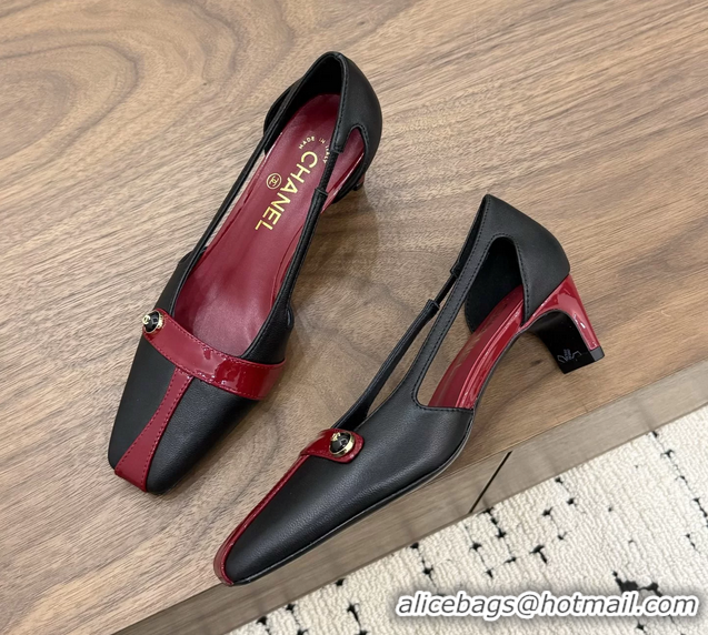 Discount Chanel CC Logo Black Red Leather Pumps 50MM 6052503