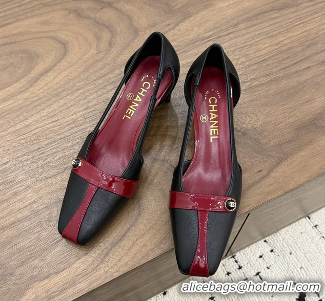 Discount Chanel CC Logo Black Red Leather Pumps 50MM 6052503