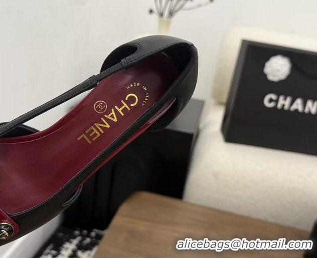 Discount Chanel CC Logo Black Red Leather Pumps 50MM 6052503