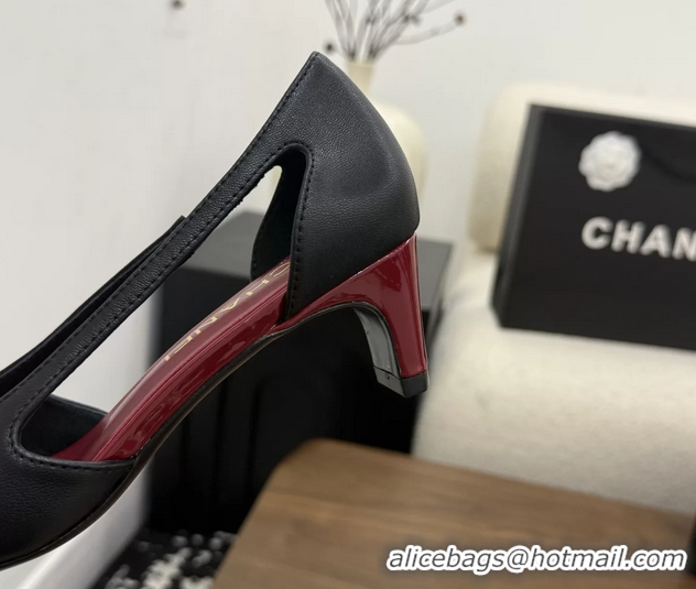 Discount Chanel CC Logo Black Red Leather Pumps 50MM 6052503