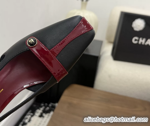 Discount Chanel CC Logo Black Red Leather Pumps 50MM 6052503