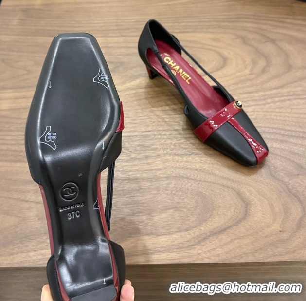 Discount Chanel CC Logo Black Red Leather Pumps 50MM 6052503