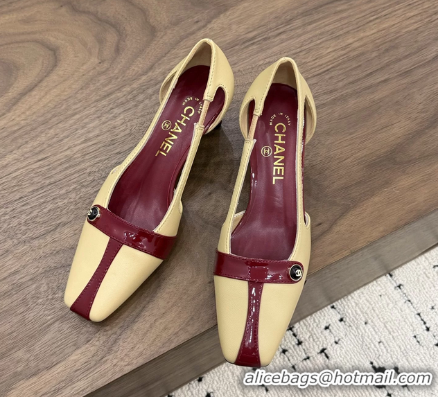 Best Price Chanel CC Logo Beige Red Leather Pumps 50MM 6052503