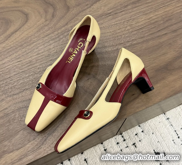 Best Price Chanel CC Logo Beige Red Leather Pumps 50MM 6052503