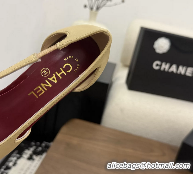 Best Price Chanel CC Logo Beige Red Leather Pumps 50MM 6052503