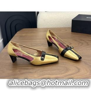 Stylish Chanel CC Logo Gold Black Leather Pumps 50MM 6052503