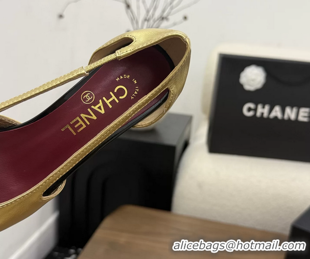 Stylish Chanel CC Logo Gold Black Leather Pumps 50MM 6052503