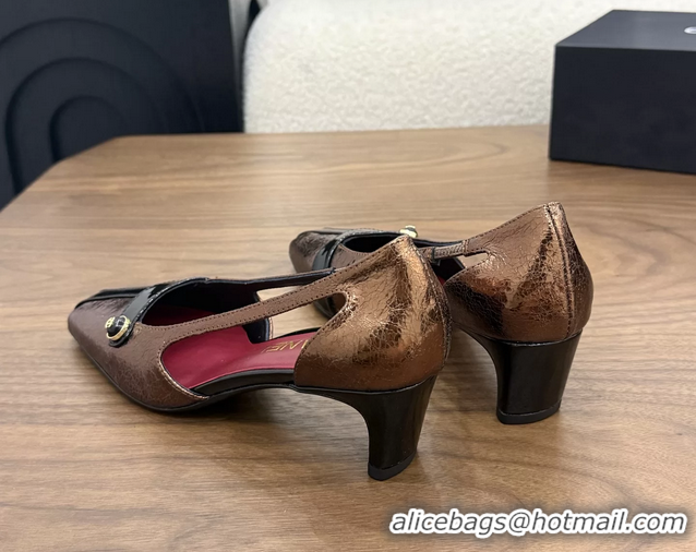 Stylish Chanel CC Logo Bronze Black Leather Pumps 50MM 6052503