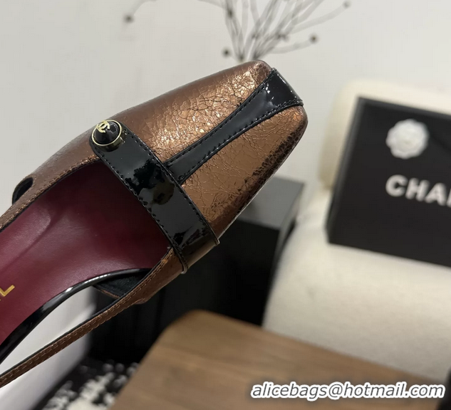 Stylish Chanel CC Logo Bronze Black Leather Pumps 50MM 6052503