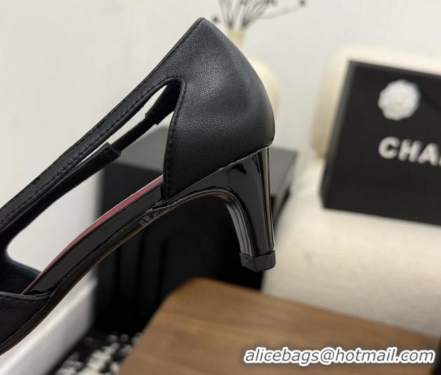Luxurious Chanel CC Logo Black Leather Pumps 50MM 6052503