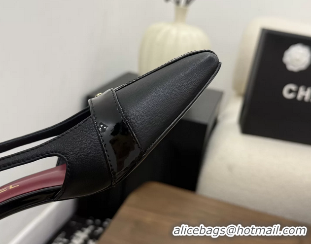 Luxurious Chanel CC Logo Black Leather Pumps 50MM 6052503