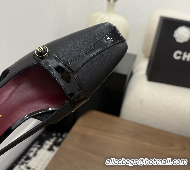 Luxurious Chanel CC Logo Black Leather Pumps 50MM 6052503