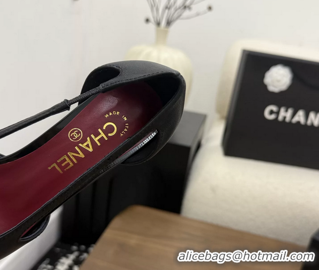 Luxurious Chanel CC Logo Black Leather Pumps 50MM 6052503