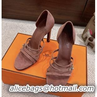 Discount Hermes Lipstick Pink Suede Leather High Heeled Sandals 105MM 6052601