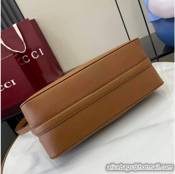 Best Quality Gucci Half Horsebit Medium Shoulder Bag In Leather 860787 Brown 2026