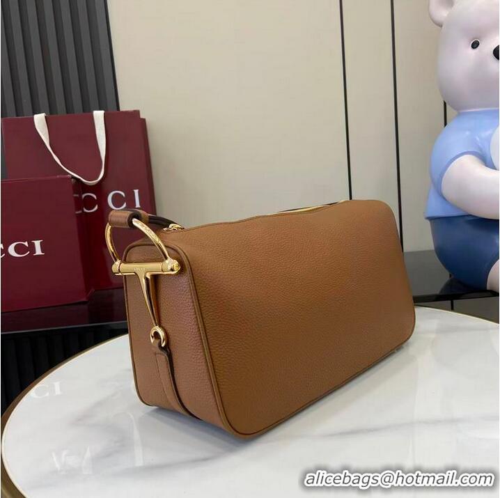 Best Quality Gucci Half Horsebit Medium Shoulder Bag In Leather 860787 Brown 2026