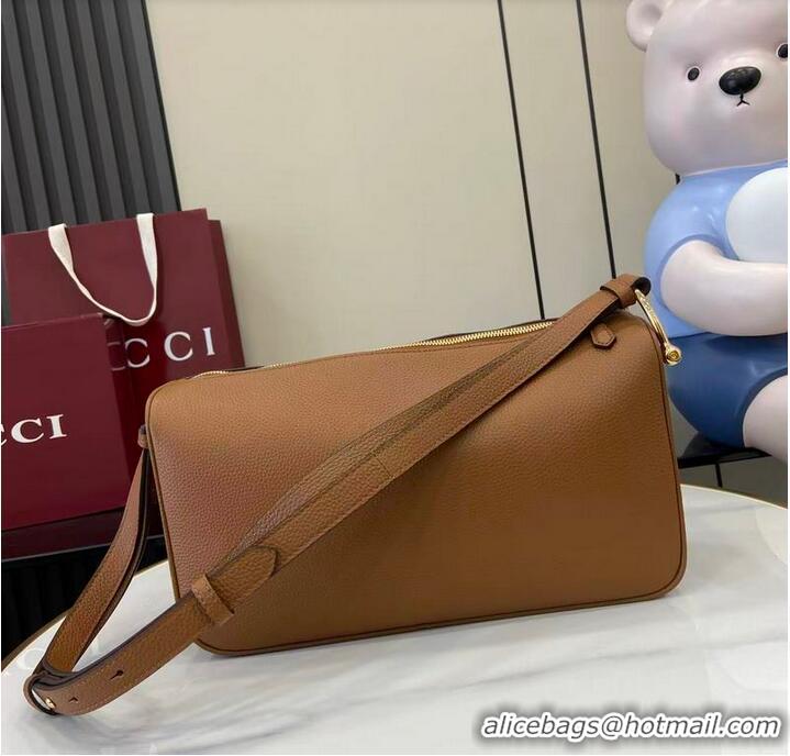 Best Quality Gucci Half Horsebit Medium Shoulder Bag In Leather 860787 Brown 2026
