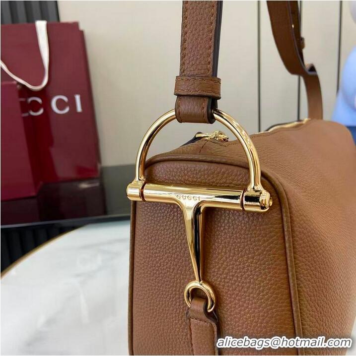 Best Quality Gucci Half Horsebit Medium Shoulder Bag In Leather 860787 Brown 2026