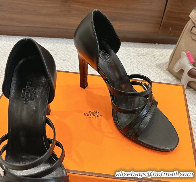 Fashion Hermes Lipstick Brown Calfskin Leather High Heeled Sandals 105MM 6052601