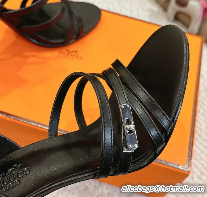 Fashion Hermes Lipstick Brown Calfskin Leather High Heeled Sandals 105MM 6052601