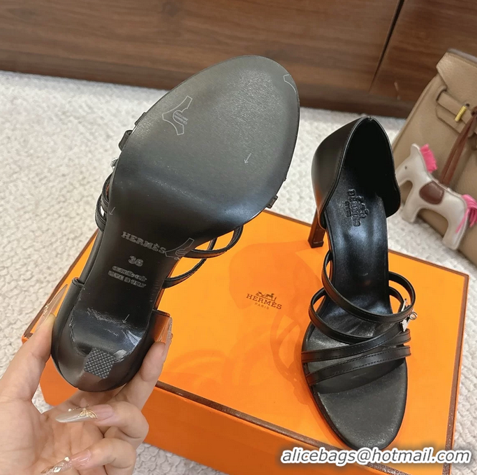 Fashion Hermes Lipstick Brown Calfskin Leather High Heeled Sandals 105MM 6052601
