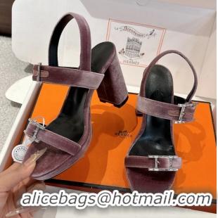 Durable Hermes Bossa Bruyere Pink Velvet High Heeled Sandals 105MM 6052602