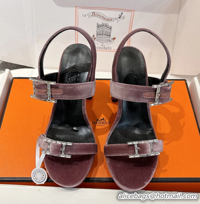Durable Hermes Bossa Bruyere Pink Velvet High Heeled Sandals 105MM 6052602