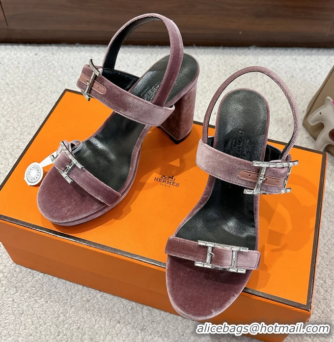 Durable Hermes Bossa Bruyere Pink Velvet High Heeled Sandals 105MM 6052602
