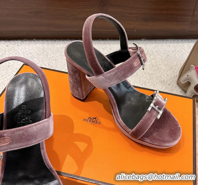 Durable Hermes Bossa Bruyere Pink Velvet High Heeled Sandals 105MM 6052602
