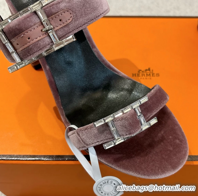 Durable Hermes Bossa Bruyere Pink Velvet High Heeled Sandals 105MM 6052602