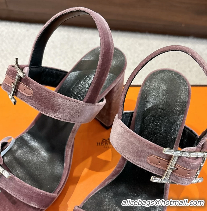 Durable Hermes Bossa Bruyere Pink Velvet High Heeled Sandals 105MM 6052602
