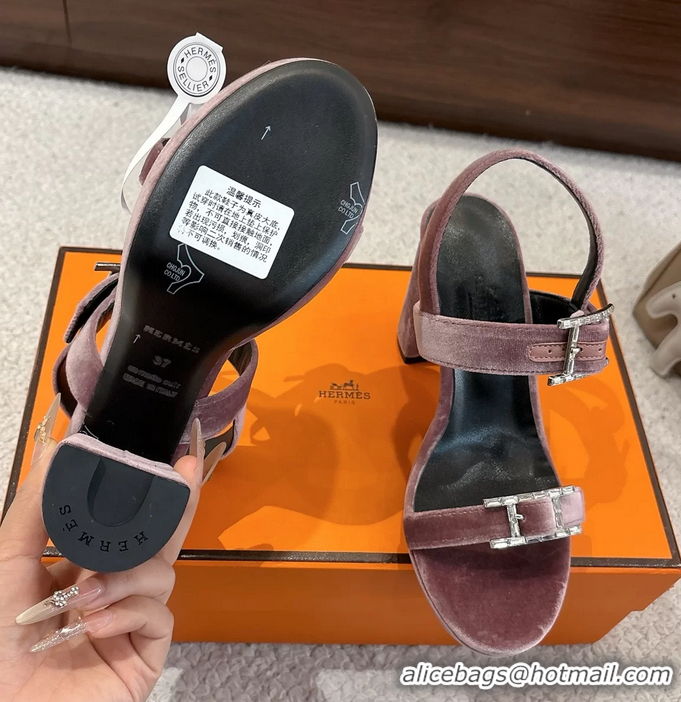 Durable Hermes Bossa Bruyere Pink Velvet High Heeled Sandals 105MM 6052602
