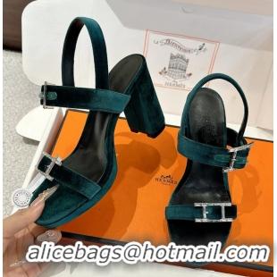 Trendy Design Hermes Bossa Green Velvet High Heeled Sandals 105MM 6052602